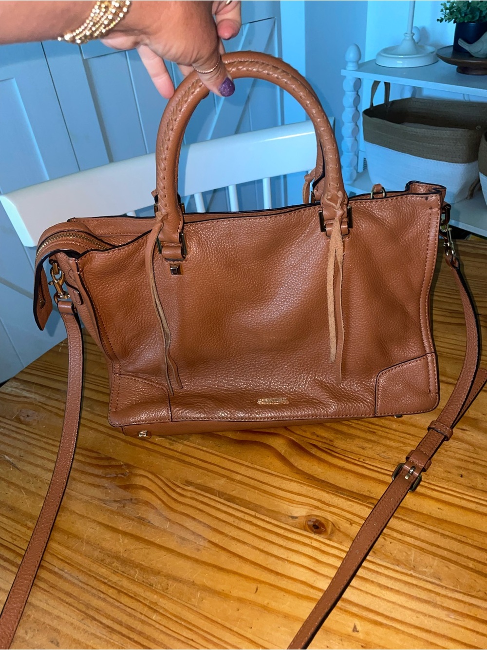 Rebecca Minkoff Regan Satchel In Pebbled Saddle Brown Leather $345